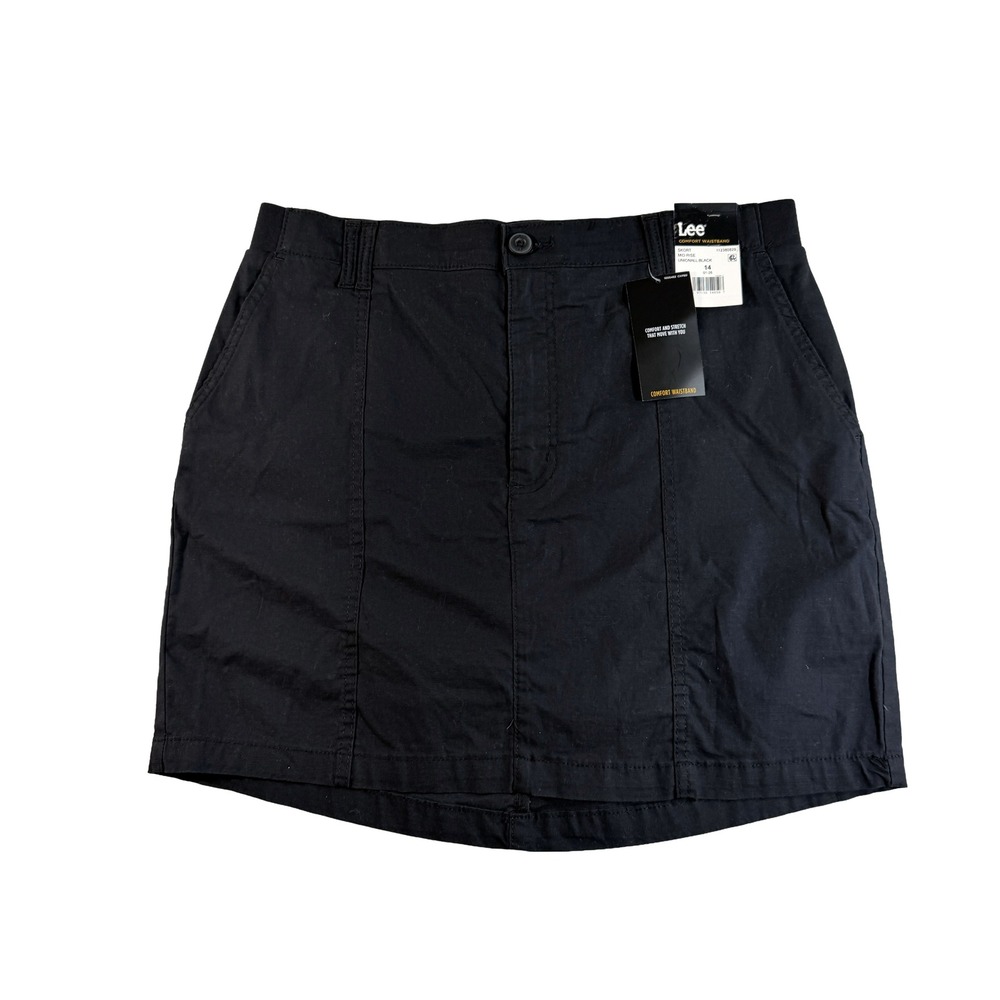 Lee Mid Rise Comfort Waistband Skort Women Size 14 Black NWT Stretch Pockets